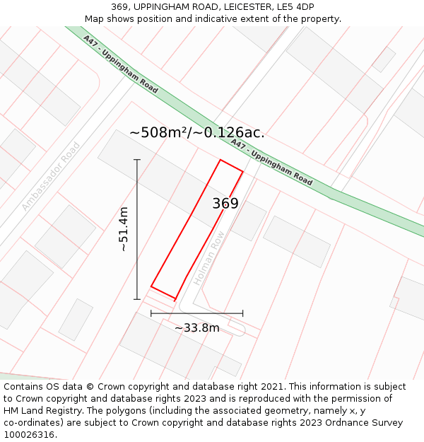 369, UPPINGHAM ROAD, LEICESTER, LE5 4DP: Plot and title map