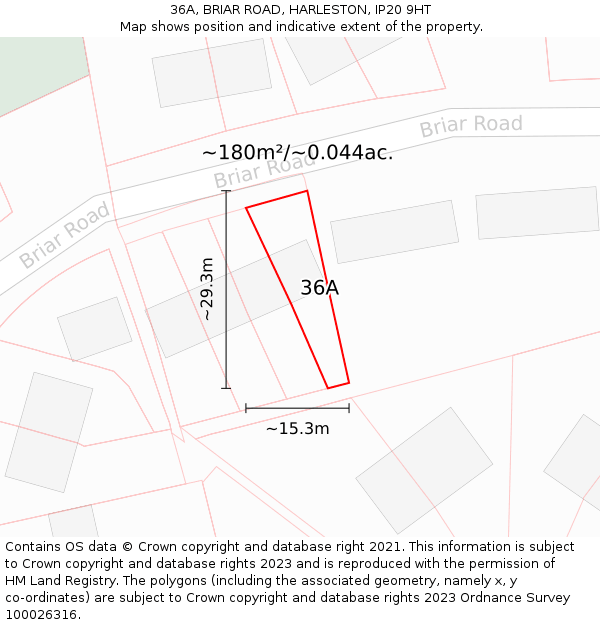 36A, BRIAR ROAD, HARLESTON, IP20 9HT: Plot and title map
