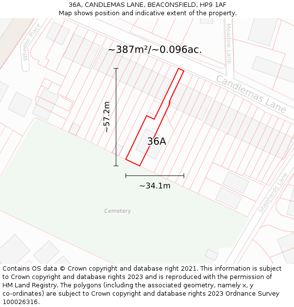36A, CANDLEMAS LANE, BEACONSFIELD, HP9 1AF: Plot and title map