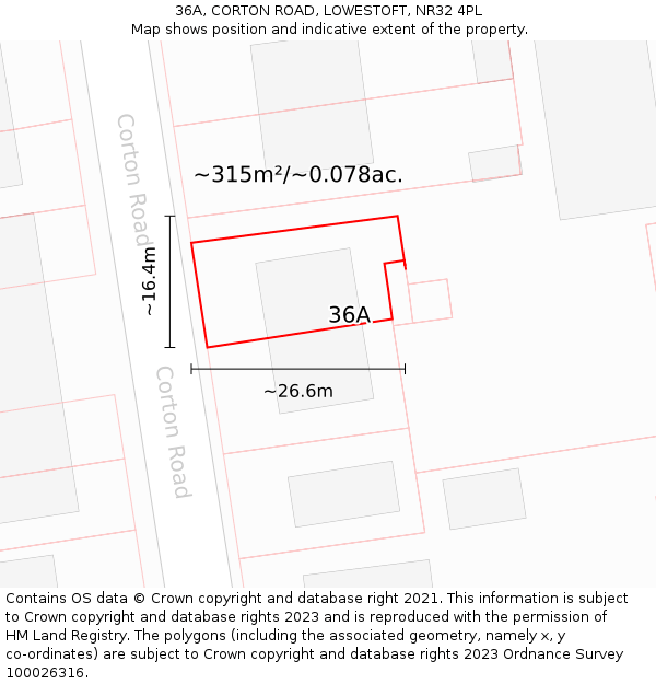 36A, CORTON ROAD, LOWESTOFT, NR32 4PL: Plot and title map