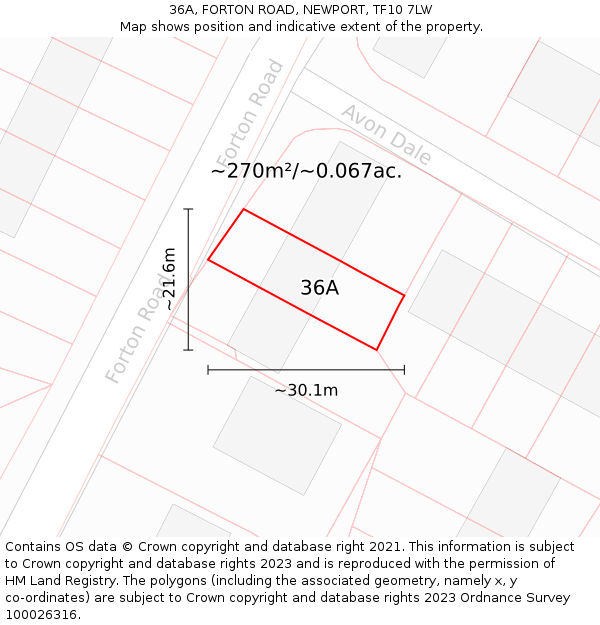 36A, FORTON ROAD, NEWPORT, TF10 7LW: Plot and title map