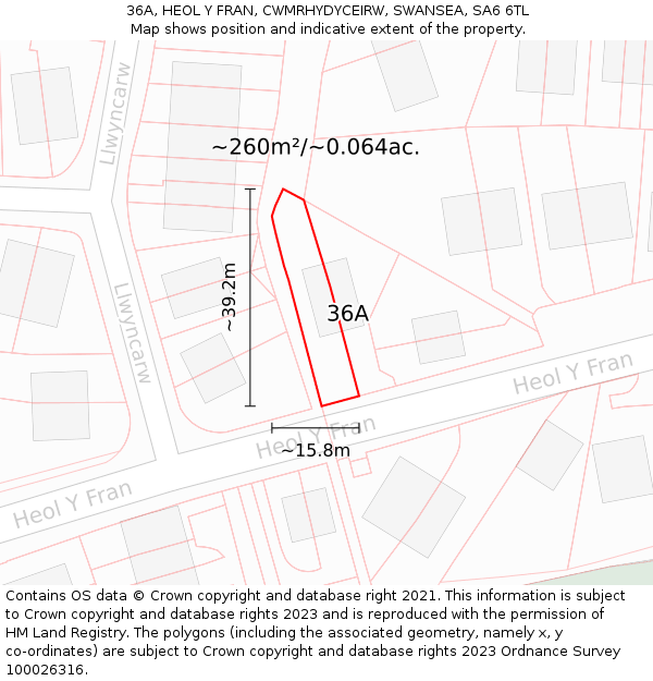36A, HEOL Y FRAN, CWMRHYDYCEIRW, SWANSEA, SA6 6TL: Plot and title map