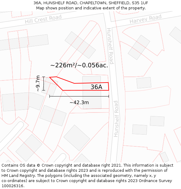 36A, HUNSHELF ROAD, CHAPELTOWN, SHEFFIELD, S35 1UF: Plot and title map