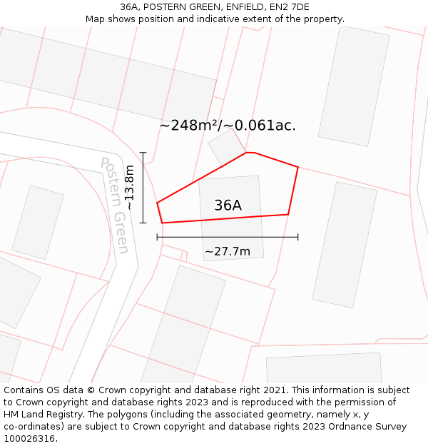 36A, POSTERN GREEN, ENFIELD, EN2 7DE: Plot and title map