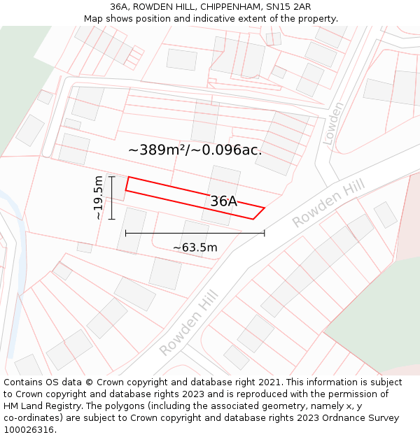 36A, ROWDEN HILL, CHIPPENHAM, SN15 2AR: Plot and title map