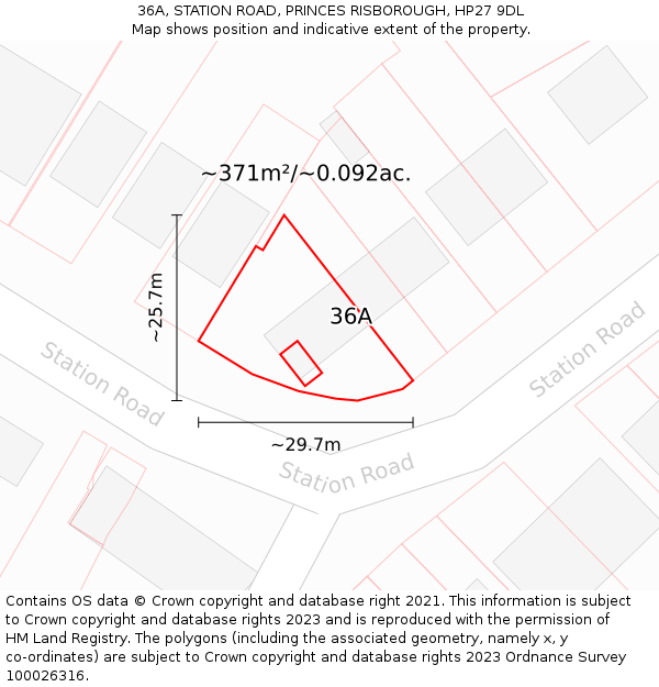 36A, STATION ROAD, PRINCES RISBOROUGH, HP27 9DL: Plot and title map