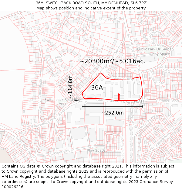 36A, SWITCHBACK ROAD SOUTH, MAIDENHEAD, SL6 7PZ: Plot and title map