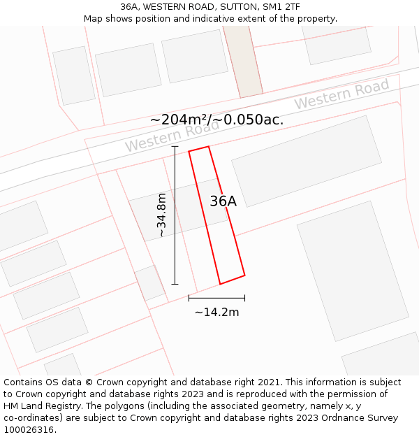 36A, WESTERN ROAD, SUTTON, SM1 2TF: Plot and title map