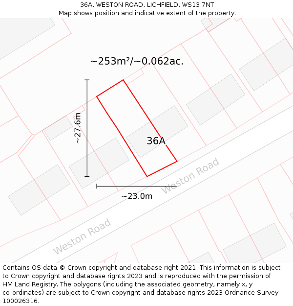 36A, WESTON ROAD, LICHFIELD, WS13 7NT: Plot and title map