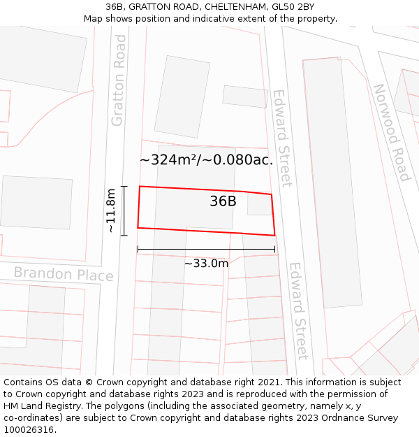 36B, GRATTON ROAD, CHELTENHAM, GL50 2BY: Plot and title map