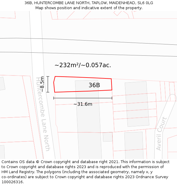 36B, HUNTERCOMBE LANE NORTH, TAPLOW, MAIDENHEAD, SL6 0LG: Plot and title map
