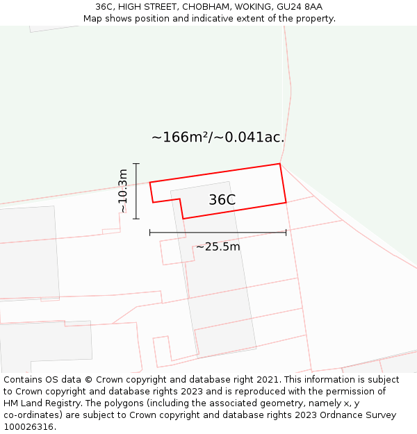 36C, HIGH STREET, CHOBHAM, WOKING, GU24 8AA: Plot and title map