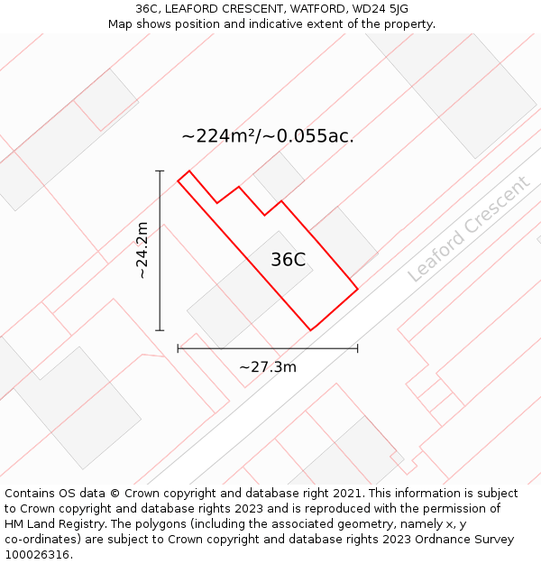 36C, LEAFORD CRESCENT, WATFORD, WD24 5JG: Plot and title map