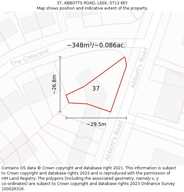 37, ABBOTTS ROAD, LEEK, ST13 6EY: Plot and title map