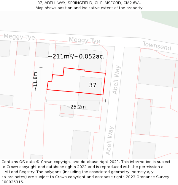 37, ABELL WAY, SPRINGFIELD, CHELMSFORD, CM2 6WU: Plot and title map