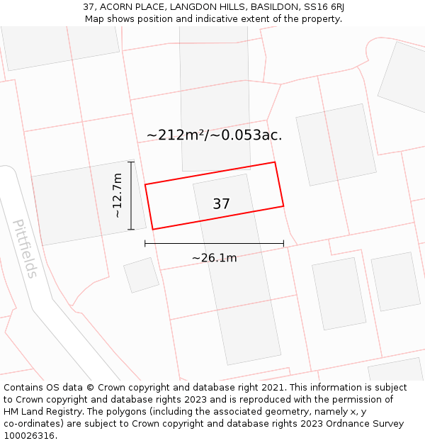 37, ACORN PLACE, LANGDON HILLS, BASILDON, SS16 6RJ: Plot and title map