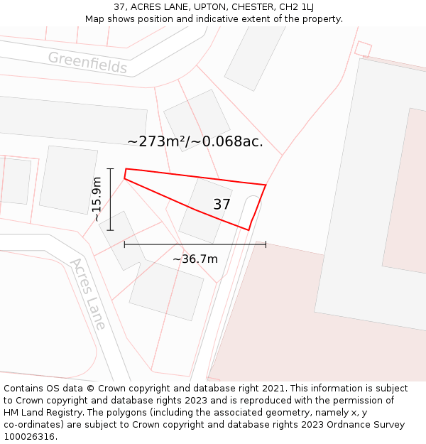 37, ACRES LANE, UPTON, CHESTER, CH2 1LJ: Plot and title map