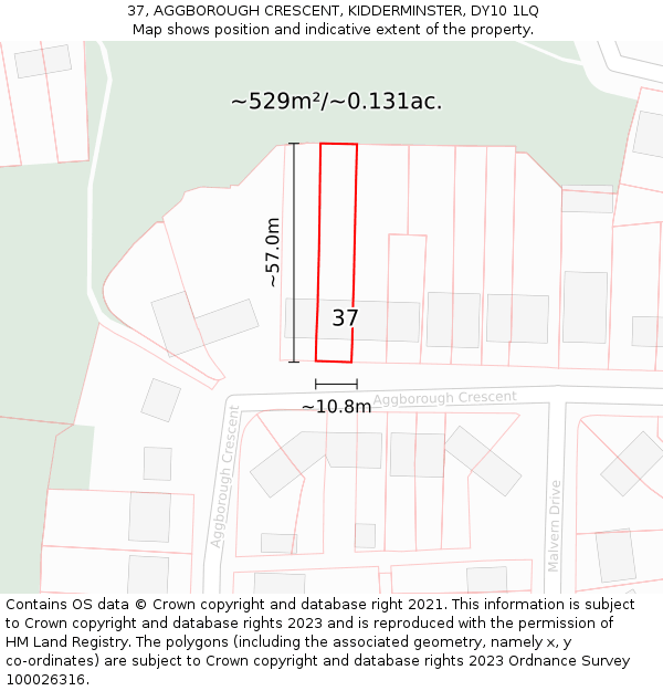 37, AGGBOROUGH CRESCENT, KIDDERMINSTER, DY10 1LQ: Plot and title map