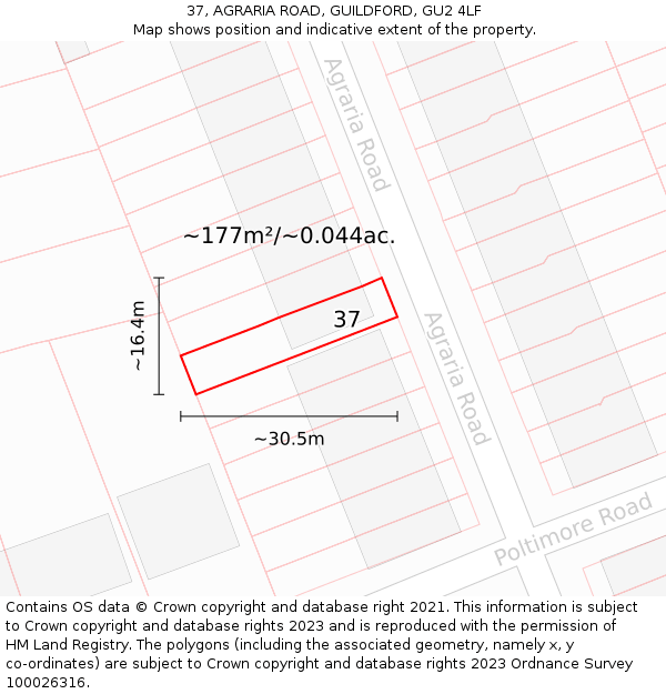 37, AGRARIA ROAD, GUILDFORD, GU2 4LF: Plot and title map