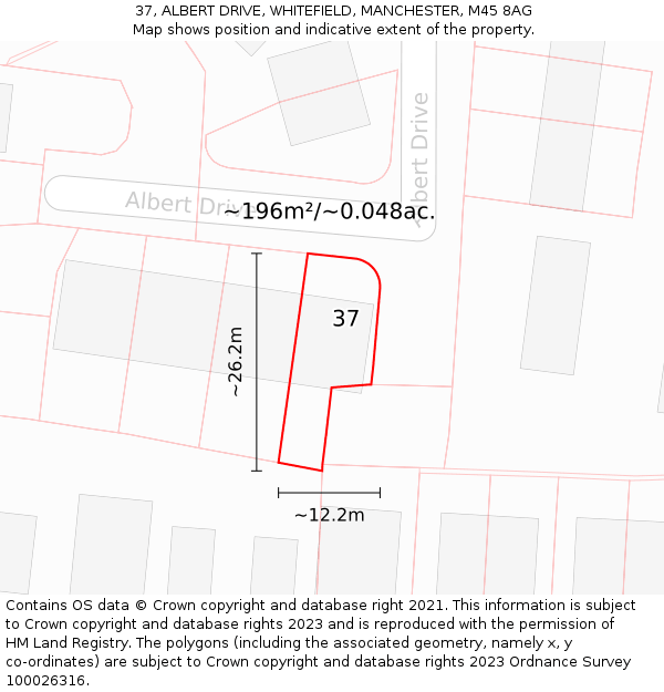 37, ALBERT DRIVE, WHITEFIELD, MANCHESTER, M45 8AG: Plot and title map