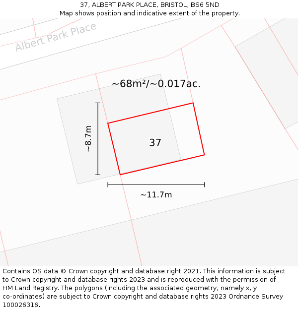 37, ALBERT PARK PLACE, BRISTOL, BS6 5ND: Plot and title map