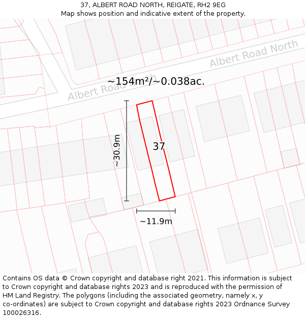 37, ALBERT ROAD NORTH, REIGATE, RH2 9EG: Plot and title map