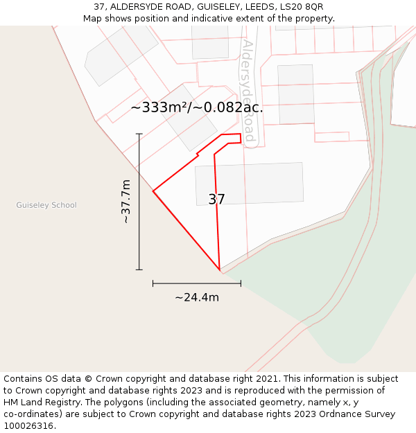 37, ALDERSYDE ROAD, GUISELEY, LEEDS, LS20 8QR: Plot and title map