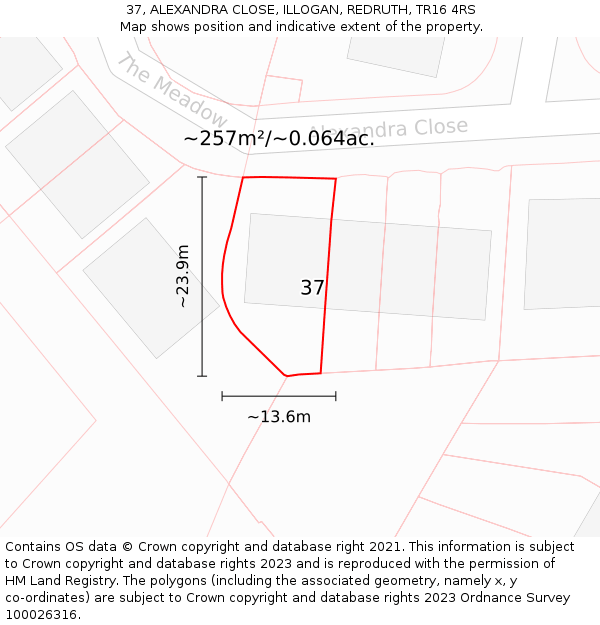 37, ALEXANDRA CLOSE, ILLOGAN, REDRUTH, TR16 4RS: Plot and title map