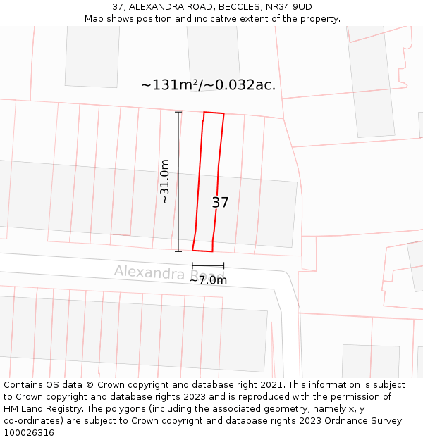 37, ALEXANDRA ROAD, BECCLES, NR34 9UD: Plot and title map
