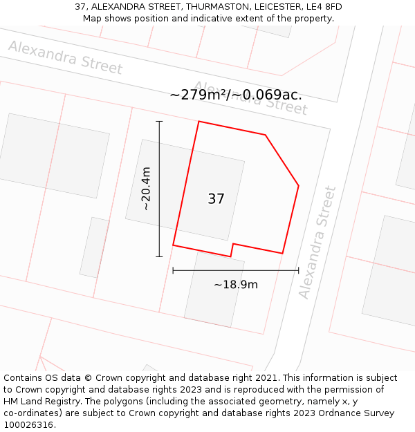 37, ALEXANDRA STREET, THURMASTON, LEICESTER, LE4 8FD: Plot and title map