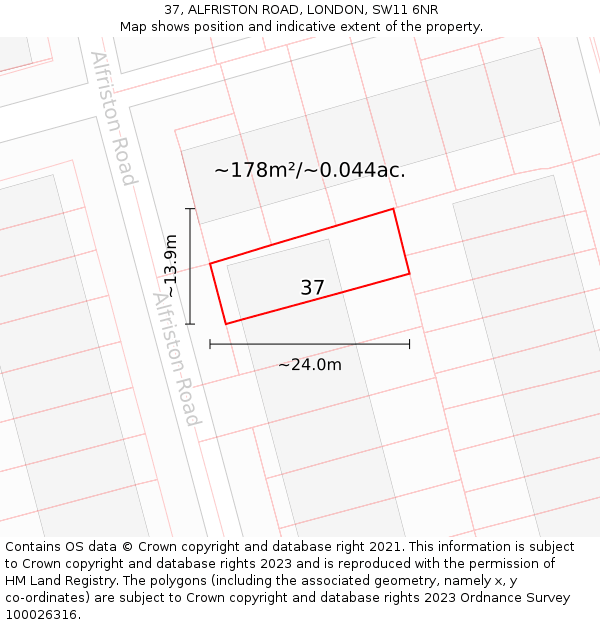 37, ALFRISTON ROAD, LONDON, SW11 6NR: Plot and title map