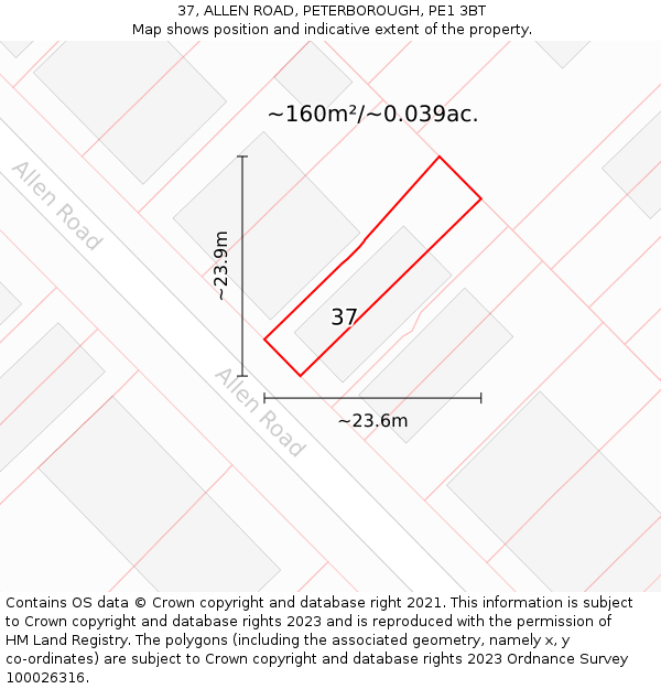 37, ALLEN ROAD, PETERBOROUGH, PE1 3BT: Plot and title map