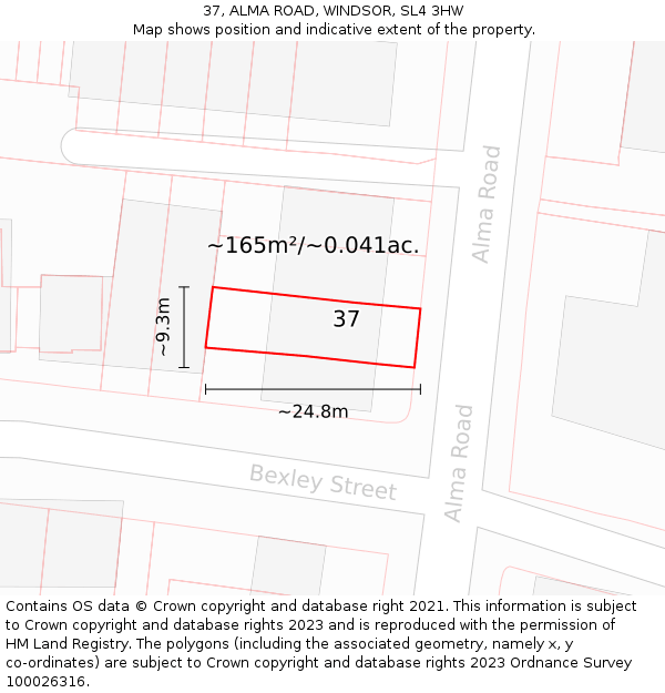 37, ALMA ROAD, WINDSOR, SL4 3HW: Plot and title map