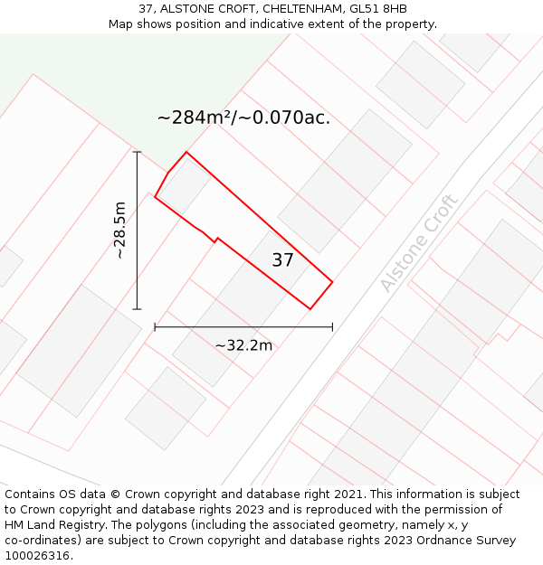 37, ALSTONE CROFT, CHELTENHAM, GL51 8HB: Plot and title map