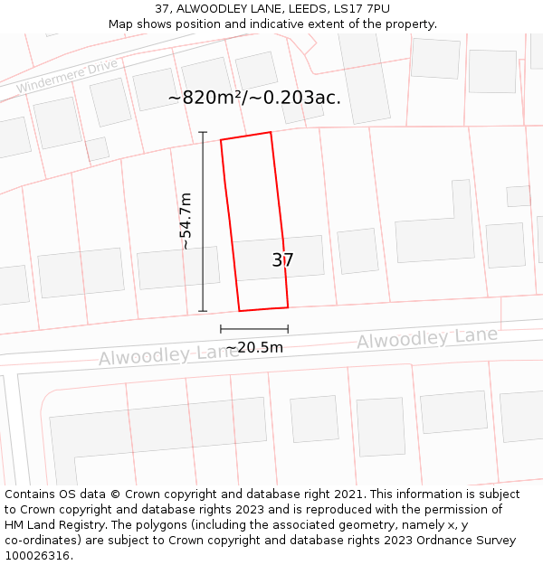 37, ALWOODLEY LANE, LEEDS, LS17 7PU: Plot and title map