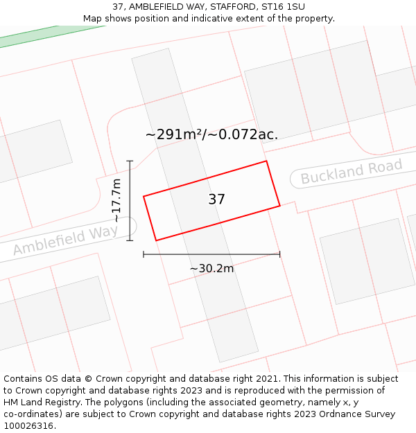 37, AMBLEFIELD WAY, STAFFORD, ST16 1SU: Plot and title map