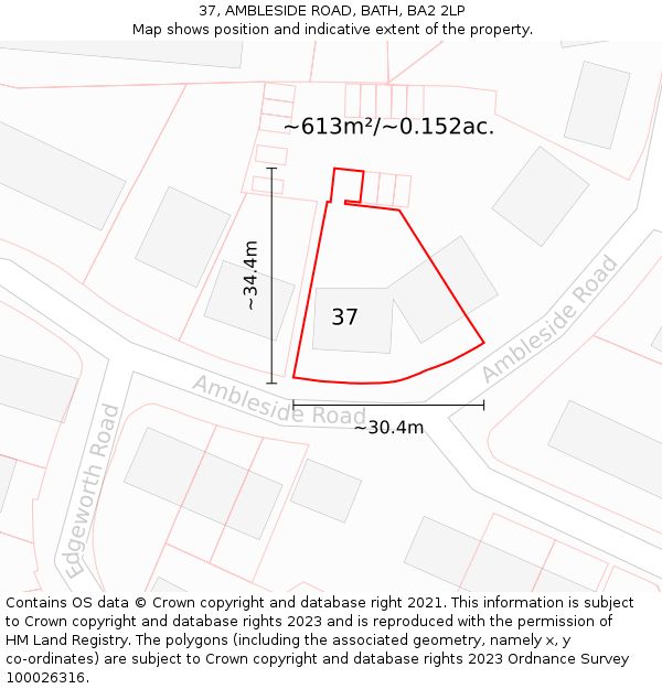 37, AMBLESIDE ROAD, BATH, BA2 2LP: Plot and title map