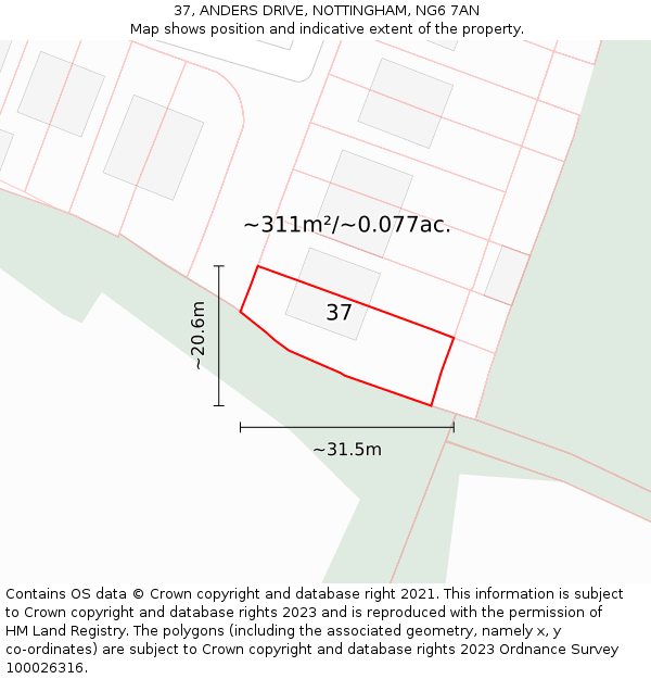 37, ANDERS DRIVE, NOTTINGHAM, NG6 7AN: Plot and title map