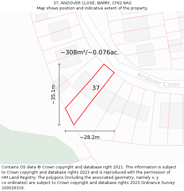37, ANDOVER CLOSE, BARRY, CF62 8AG: Plot and title map