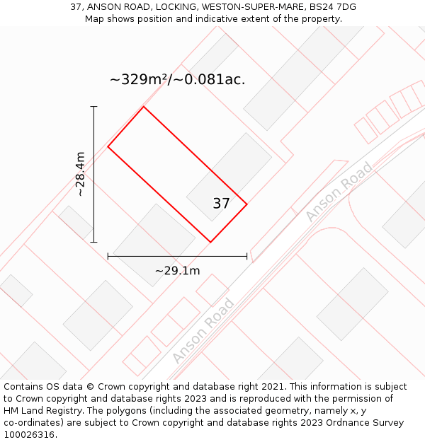 37, ANSON ROAD, LOCKING, WESTON-SUPER-MARE, BS24 7DG: Plot and title map