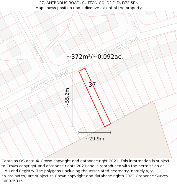 37, ANTROBUS ROAD, SUTTON COLDFIELD, B73 5EN: Plot and title map
