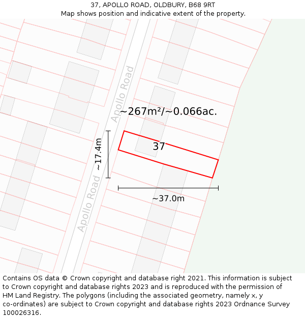 37, APOLLO ROAD, OLDBURY, B68 9RT: Plot and title map