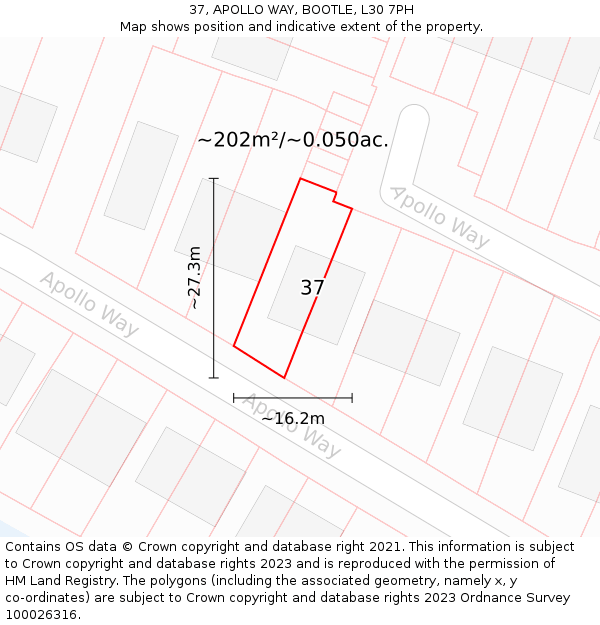 37, APOLLO WAY, BOOTLE, L30 7PH: Plot and title map