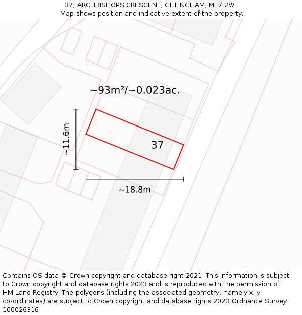 37, ARCHBISHOPS CRESCENT, GILLINGHAM, ME7 2WL: Plot and title map