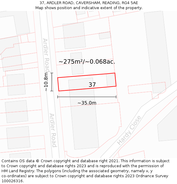 37, ARDLER ROAD, CAVERSHAM, READING, RG4 5AE: Plot and title map