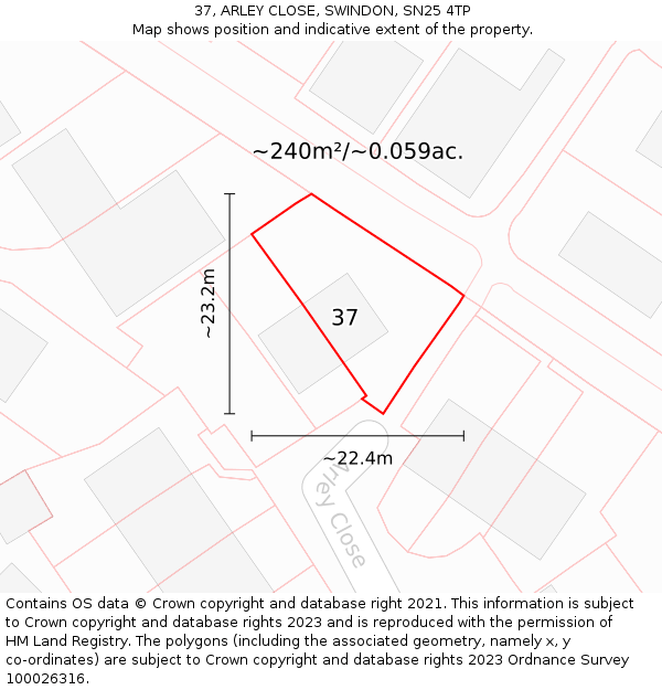 37, ARLEY CLOSE, SWINDON, SN25 4TP: Plot and title map