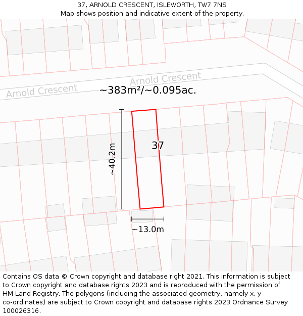 37, ARNOLD CRESCENT, ISLEWORTH, TW7 7NS: Plot and title map
