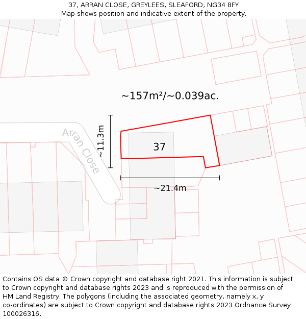 37, ARRAN CLOSE, GREYLEES, SLEAFORD, NG34 8FY: Plot and title map