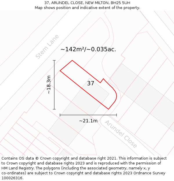37, ARUNDEL CLOSE, NEW MILTON, BH25 5UH: Plot and title map