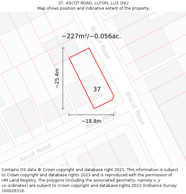 37, ASCOT ROAD, LUTON, LU3 1NU: Plot and title map